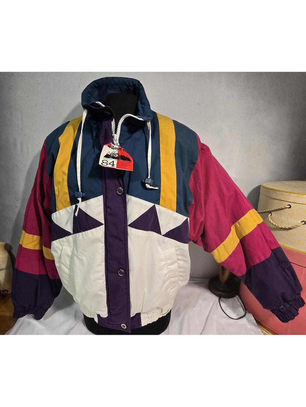 Vintage 80s Andy Johns Ski Jacket Puffer Coat Colorblock Geometric Medium